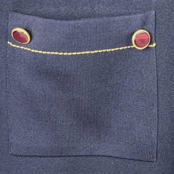 Exclusively Misook Navy Blue Gold Trim Open Front Cardigan Sweater Sz S Pockets - Picture 4 of 5